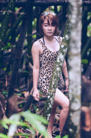 Portrait of asia sexy woman in the forestの写真素材