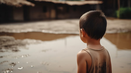 Young child view lack and Water Crisis. Generative AIの素材