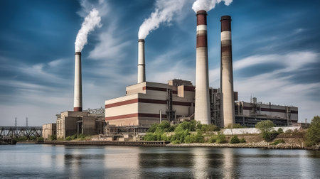 Power generation factory Generating Station. Generative AIの素材
