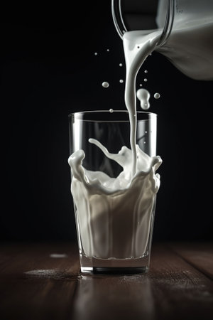 Milk flowing into a glass. Generative AIの素材