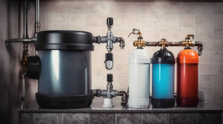 Unveiling the Synergy of House Water Filters, Heating Boilers, Pumps, and High-Quality Ball Valves. Generative AIの素材