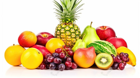 Assortment of exotic fruits isolated on white, Generative AIの素材