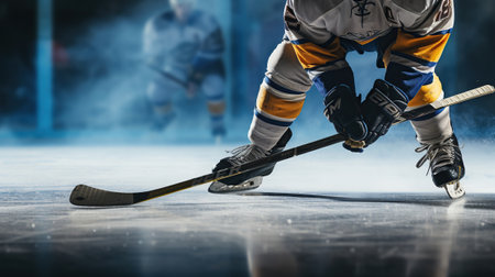 Intense Ice Hockey Players Compete on the Grand Ice Arena. Generative AIの素材