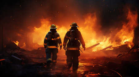 Fearless Firemen Taming Flames. Generative AIの素材