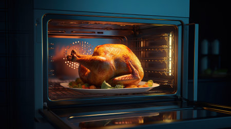 An oven with a turkey inside, Generative AIの素材