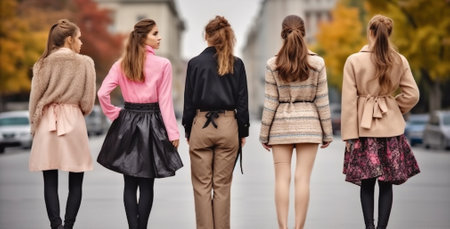 Girls in different clothes, autumn winter collection clothes. Generative AIの素材