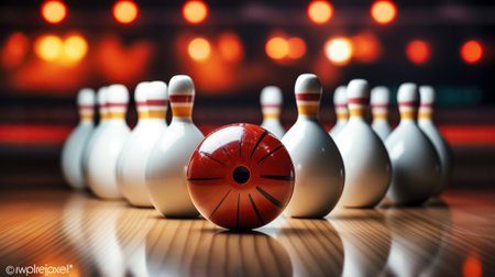 A Playful Bowling Border Showing the Ball's Pin-Toppling Journey. Generative AIの素材