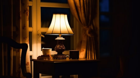 Soothing Serenity - The Gentle Light of the Nighttime Lamp. Generative AIの素材