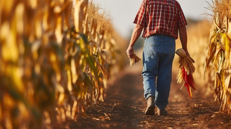 A Senior Farmer's Inspection Before Harvest. Generative AIの素材