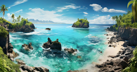 Hidden Havens. Secluded Beaches and Volcanic Vistas in Exotic Locales. Generative AIの素材