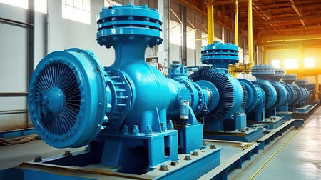 Pump and motor install with pipe in industrial such chemical, power plant. Generative AIの素材