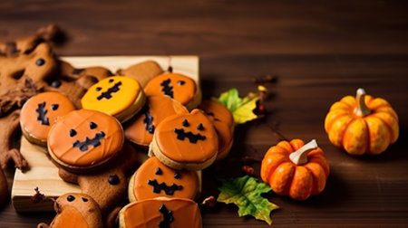 Festive Fall Delights - Gingerbread Cookies and Pumpkin for Halloween. Generative AIの素材