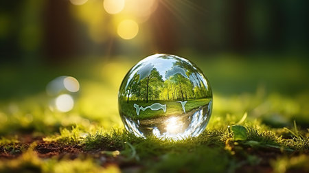 A Green Perspective - Crystal Ball Symbolizes Environmental Preservation. Generative AIの素材
