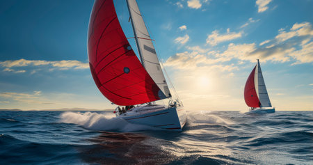 Sailing Boats Dancing on the Vast Ocean's Embrace. Generative AIの素材