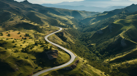 The Scenic Route of a Mountain Road Captured from above. Generative AIの素材