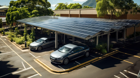 Eco-Friendly Refueling. Solar-Powered Electric Car Charging Station. Generative AIの素材