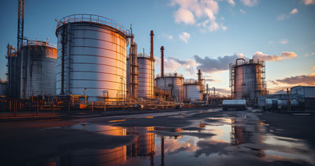 Fuel's Journey. Inside the Vast Pipeline System of an Oil Refinery. Generative AIの素材