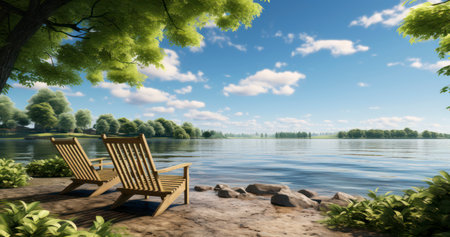 The Lakeside's Perfect Blend of Peaceful Waters and Soothing Breezesの素材