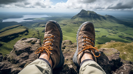 A Close-Up of a Mountaineer's Feet Braving the Mountain Heightsの素材