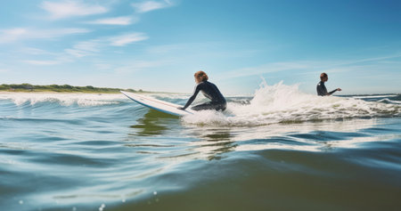 The Energetic Pursuit of Surfing Amongst Teenagers at the Coastの素材