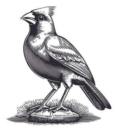 Elegant engraving of a bird in a linocut style, perfect for artistic projects and creative designs. Ideal for prints, cards, and home decor.のイラスト素材