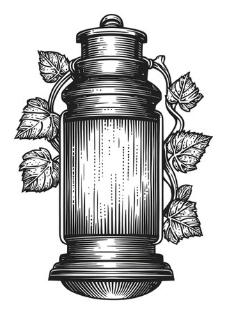 Intricate vintage engraved lantern surrounded by delicate ivy vines, perfect for decorative projects. Ideal for prints, crafts, or themed designs.のイラスト素材