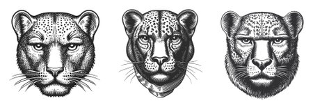 Discover a stunning collection of black and white vector illustrations featuring detailed leopard...