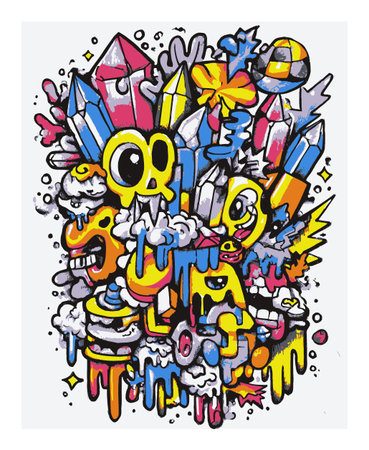 Explore this vibrant abstract vector art featuring dynamic colors and playful elements. Perfect for creative projects, designs, and eye-catching presentations.のイラスト素材