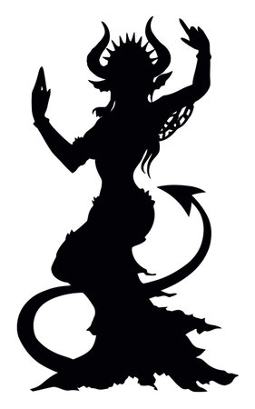 This stunning silhouette features a mythical creature with elegant curves, intricate designs, and a captivating pose. Perfect for fantasy themes.のイラスト素材