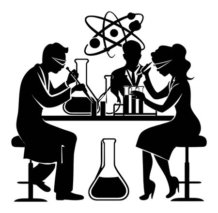 Engaging graphic of scientists conducting experiments in a laboratory setting, showcasing creativity and collaboration in scientific research and education.のイラスト素材
