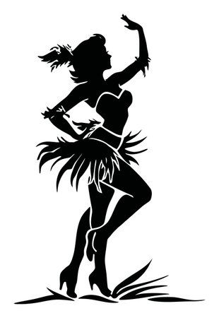 Stunning silhouette illustration of a dancer in a stylish pose, exuding elegance and energy. Perfect for themes of dance, femininity, and tropical vibes.のイラスト素材