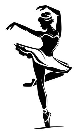 This elegant silhouette showcases a ballerina in a graceful dance pose, embodying the beauty and artistry of ballet. Perfect for artistic representations.のイラスト素材