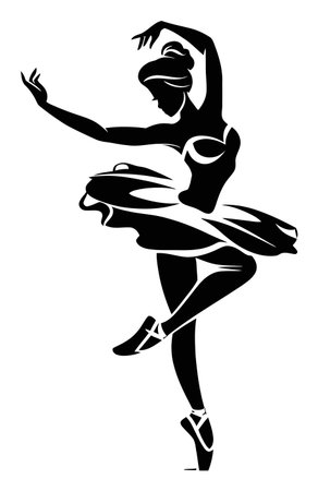 Discover an elegant ballerina silhouette vector that embodies grace and artistry. This black and white illustration is perfect for various creative projects, from posters to prints.のイラスト素材