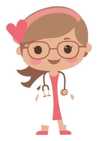 This cheerful cartoon doctor character features a playful design with a stethoscope. Perfect for healthcare themes and child-friendly illustrations.のイラスト素材