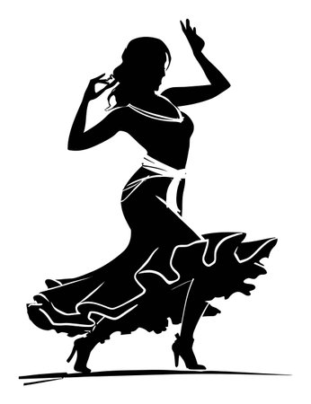 This elegant silhouette art features a dancer in a flowing dress, capturing the essence of movement and grace. Ideal for creative projects.のイラスト素材