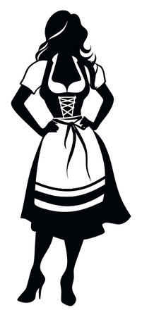 This vector illustration features a stylish silhouette of a woman in a traditional dress. The elegant design emphasizes femininity and versatility, perfect for various creative projects.のイラスト素材