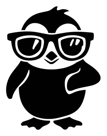 This charming cartoon penguin silhouette features stylish sunglasses and a playful pose, perfect for a fun design element in various creative projects.のイラスト素材
