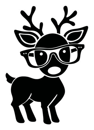 This playful silhouette features a cartoon deer wearing stylish glasses, perfect for holiday themes, illustrations, or whimsical designs. Make your projects stand out!のイラスト素材