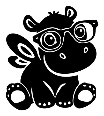 This cute cartoon hippo illustration features a playful character with glasses and butterfly wings. Perfect for children's designs and playful themes.のイラスト素材