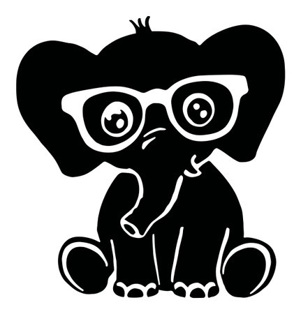 Adorable silhouette of a cartoon elephant wearing glasses, showcasing a fun and playful character design. Perfect for children's themes and creative projects.のイラスト素材