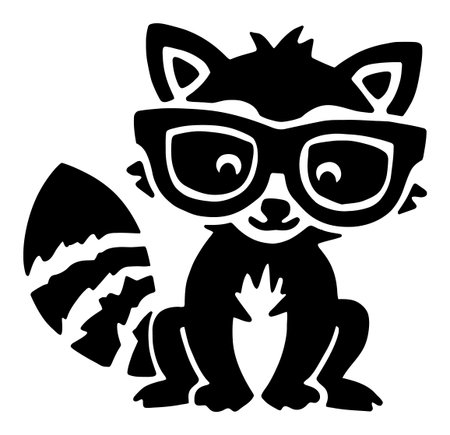 Adorable cartoon raccoon silhouette wearing glasses, perfect for children's art, illustrations, and designs. Great for playful themes and decor.のイラスト素材
