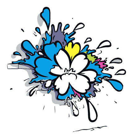 Discover a vibrant floral graffiti illustration featuring colorful splashes and a dynamic design, perfect for modern art projects and decorations.のイラスト素材