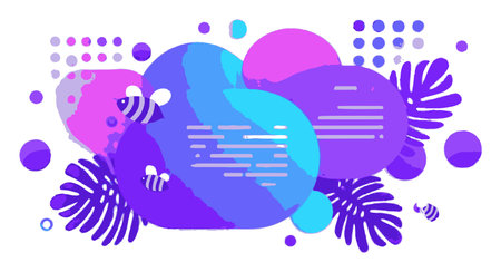Vibrant abstract vector design featuring playful bees among colorful shapes. Ideal for backgrounds, branding, and creative projects in various industries.のイラスト素材