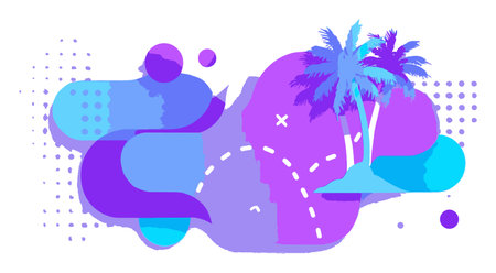 Vibrant abstract vector design showcasing palm trees and colorful shapes, perfect for summer themes and tropical aesthetics in creative projects.のイラスト素材