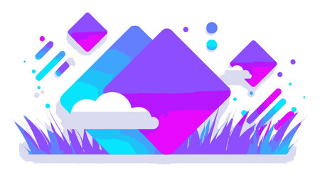 This vibrant abstract design features geometric shapes and colorful elements set against a playful backdrop, ideal for modern digital art projects.のイラスト素材