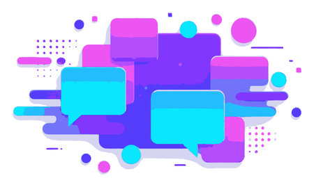 Vibrant vector illustration of colorful speech bubbles with an abstract background, perfect for digital communication, marketing, and creative projects.のイラスト素材