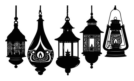 Explore a collection of hand drawn silhouettes showcasing unique lantern designs. Perfect for artistic projects and festive inspirations, these decorative lights enhance ambiance.のイラスト素材