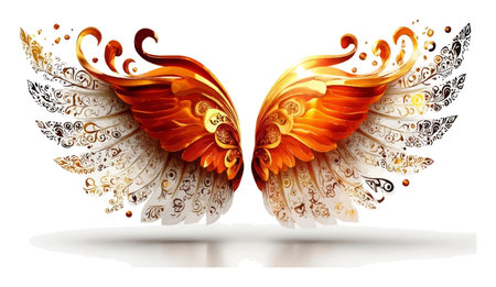 This stunning artwork features elegant wings adorned with golden and white patterns. The abstract...