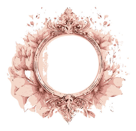 A beautifully designed floral cartoon frame featuring soft pink hues and intricate details, perfect for enhancing creative projects and adding a touch of elegance.のイラスト素材