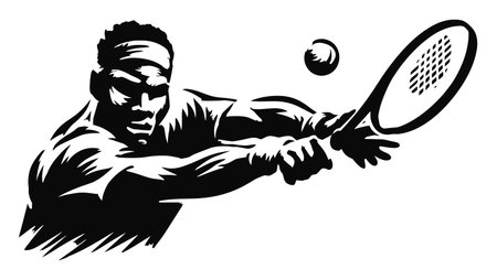 A dynamic silhouette of a tennis player in motion, poised to strike the ball with precision. This image captures the energy and athleticism of the sport, perfect for sports-related themes.のイラスト素材